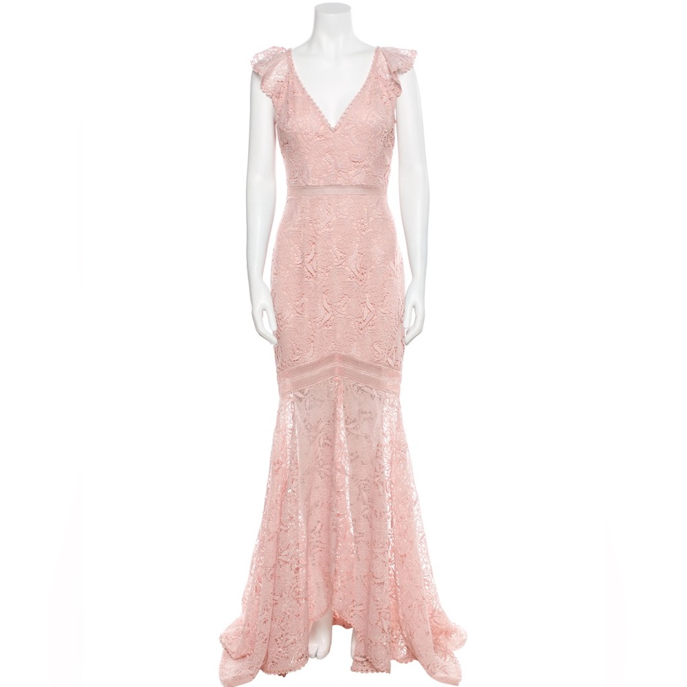 NWT Monique Lhuillier Blush Lace Maxi Dress Gown Sz 4